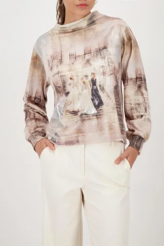 monari - Sweatshirt mit Operndruck cashmere gemustert - Gr. - 46