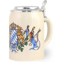 Bavariashop Bierkrug Steinkrug Bayern mit Deckel • Bierkrug mit Wappen • 0,5 Liter, Steinzeug