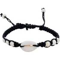 KARMA Armband Muschelarmband Schwarz Beige od. Türkis Armband Muscheln (Textilarmband, Unisex Herrenschmuck Damenschmuck), Damenarmband Stoffarmband modern Boho Herrenarmband