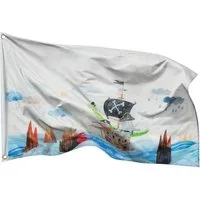 PHENO FLAGS Flagge Kinder Piratenflagge, 60x90 cm - Lustiges Piratenboot-Motiv (Ideale Piraten Abenteuer Flagge für Kinderzimmer und Spieltürme), Elefant, Bär, Kaninchen & Dinosaurier