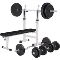 GORILLA SPORTS Hantelbank Hantelbank mit Langhantelset, (19-tlg)