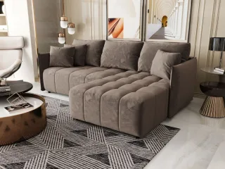 Ecksofa Schlafsofa TREVISO Stoff Monolith Braun Ottomane Rechts