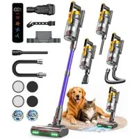 ZOOMCAT Akku-Stielstaubsauger Akkustaubsauger Kabellos, 50KPA/600W/65Mins Staubsauger ohne beutel, 600 W, beutellos, V‑förmige Antitangle‑Bürste, Flexibler Bürstenkopf, Kabellos & leicht