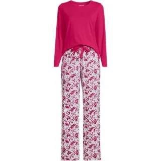 Gemustertes Pyjama-Set aus Baumwoll-Jersey, Damen,  Pink, Elasthan/Baumwoll-Mischung, by Lands' End