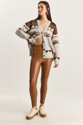 Elastische Taille Kunstleder Skinny-Hose