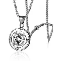KARMA Kette mit Anhänger Halskette Herren Kompass Anhänger Edelstahl Silber 60cm (silberfarben, Herrenkette Herrenschmuck), Herrenhalskette Kompasskette