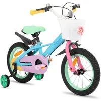JOYSTAR Kinderfahrrad Macarons 12 14 16 18 Zoll fahrrad für 2-9 jährige Mädchen & Jungen, mit Korb,Stützrädern, Kotflügel, Korb, Fahrradklingel, Reflektorplatte