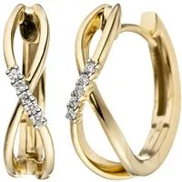 JOBO Paar Creolen, 585 Gold mit 10 Diamanten