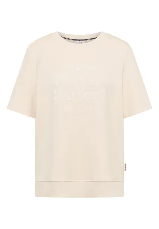 CECIL - Kurzarm Sweatshirt mit Wording pearl beige - Gr. - XL