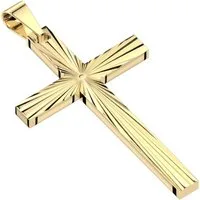 BUNGSA Anhänger Set Anhänger goldfarbenes Kreuz massiv mit Gravur aus Edelstahl (1-tlg), Pendant Halsketten