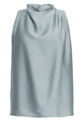 SWING - Ärmelloses Top aus nachhaltigem Satin mit Drapierung am Kragen ice blue