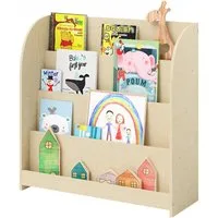 Bellabino Kinderregal Baru mit 4 großzügigen Ablagefächern, natur unbehandelt, Spielzeugregal 88x30x80 cm, Bücherregal Holz, mit 4 breiten Fächern für Bücher & Spielzeug