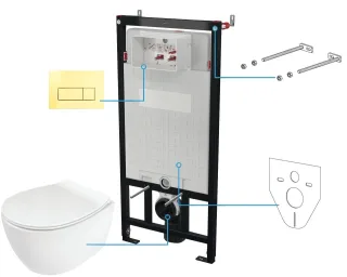 Neuesbad Serie 600 Wand-WC Set inkluisve Sitz + Spülkasten inklusive Betätigungsplatte gold NB1CDLZ6ZPW1