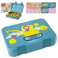 BEARFOOT Lunchbox Brotdose Kinder mit Fächern, Lunchbox, Bento box - Affe blau, handgezeichnete Designs, modular