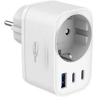 ANSMANN AG Funksteckdose Steckdosenadapter 20W, USB A & 2x USB C Ladegerät zum Schnellladen