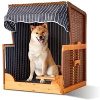 relaxdays Haustierstrandkorb Hundestrandkorb Holz & Rattan inkl. Napf, BxTxH: 75x65x95 cm, C