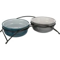 TRIXIE Napf-Set Napf-Set, Keramik/Metall - petrol/hellpetrol/grau/hellgrau - 2 × 0,6 l