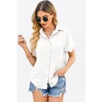 Imily Bela Blusenshirt Damen Kurzarm Casual Oberteil (Packung, 1-tlg., 1per-Pack) mit Textur-Punkten und Hemdkragen