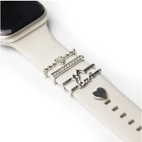 ARTVALL Smartwatch-Armband Apple Watch Charms Set 38/40/41mm & 42/44/45/49mm, trendige Watch Charms Love mit Herzen & Strasssteinen Silber