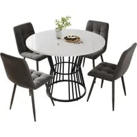 i@home Essgruppe Küchentisch-Set, (5-teilig), Esstisch-Set mit 4 Stühlen, (1 Tsich, 4 Stühle), runder Esstisch mit 100cm Durchmesser und schwarzen Metallbeinen