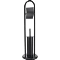 MSV Toilettenpapierhalter ABBY, Kombiniertes Badezimmer Toiletten Standelement 2 in 1: Toilettenbürste und Rollenhalter, herausnehmbarer Innenbehälter, Hygieneabdeckung, Stahl, elegantes matt Finish, schwarz
