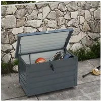 Outsunny Gartenbox Aufbewahrungstruhe mit Schloss, Griff, Rollen (Aufbewahrungskiste, 1 St., Aufbewahrungsbox), für Balkon, Terrasse 100 x 62 x 65 cm, Dunkelgrau