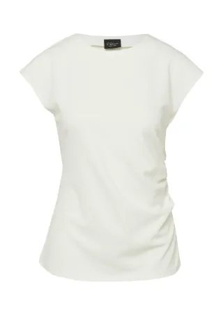 s.Oliver BLACK LABEL - T-Shirt mit Rundhalsausschnitt und seitlicher Raffung weiß - Gr. - 44