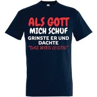 Youth Designz T-Shirt Als Gott mich Schuf: Herren T-Shirt mit lustigen Aufdruck als Geschenk mit witzigen Frontprint für Männer
