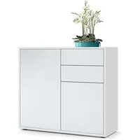 Vladon Kommode Ben V1 (Kommode, mit 2 Türen und 2 Schubladen), Weiß matt/Weiß matt (79 x 74 x 36 cm)