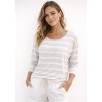 Laura Scott Streifenpullover aus leichtem, sommerlichem Jersey Tshirt Material leichter Übergangspullover mit seitlichem Schlitz und Brusttasche
