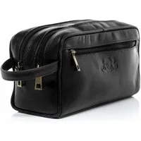 SID & VAIN Kosmetiktasche echt Leder Kulturtasche groß schwarz GATWICK, Waschbeutel Echtleder für Damen & Herren, Kosmetiktasche schwarz