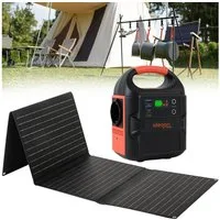 shop'n smile ideoon Mobiles Powerstation Set 88,8Wh mit faltbarem 40W Solarpanel & 230V Powerstation (Solar Input: 15 - 24 V, max. 1,2 A, 28,8 W V), 40W Solarpanel IP65, 230V, PD 65W & LED-Leuchte
