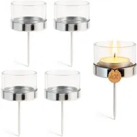 matches21 HOME & HOBBY Kerzenhalter Teelichthalter 4er Set Metall Silber & Glas Ø 5,2 cm (4 St), Adventskranz Kerzenhalter für Teelichter