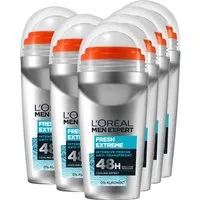 L'ORÉAL PARIS MEN EXPERT Deo-Roller Deo Roll-on Extreme Fresh, Packung, 6-tlg., mit hoher Zuverlässigkeit
