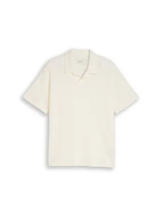 Denim Tom Tailor - Relaxed Fit Resort Poloshirt mit Waffelstruktur wool white - Gr. - S