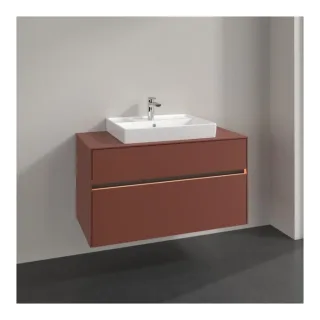 Villeroy und Boch Collaro Waschtischunterschrank C019B0AH 100x54,8x50cm, Waschtisch mittig, LED-Beleuchtung 7,3 W, wine red