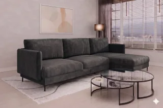 Ecksofa Designersofa HELMER MAX Stoff Vibe Anthrazit Ottomane Rechts
