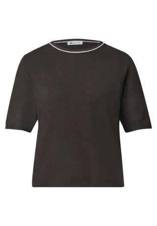 Street One - Kurzarm Pullover mit Kontrastdetail black coffee mel. - Gr. - 46