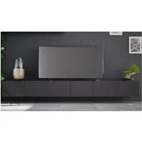 Lomadox Lowboard KEMPTEN-132, in schwarz matt, 6-türig, Breite 300 cm, Rillenfront