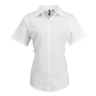 Premier Damen Oxford-Bluse / Bluse / Arbeitshemd, kurzärmlig (Weiß)
