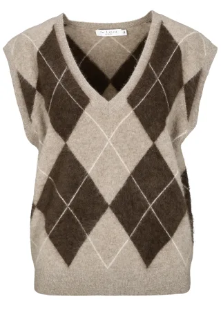 IN LINEA - V-Pullunder Argyle taupe mel.?/chocolate - Gr. - 36