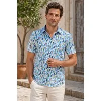 Haupt Kurzarmhemd Modern Fit Kurzarm Popeline-Herrenhemd mit Allover-Farbstreifen Blau