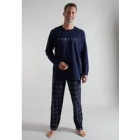 bugatti Pyjama Langarm, Rundhalsausschnitt, mit Logo, kariert, Baumwolle