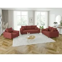 S-Style Möbel Polstergarnitur 3+2+1 Zara mit Braun Holzfüßen im skandinavischen Stil aus Cord-Stoff, (1x 3-Sitzer-Sofa, 1x 2-Sitzer-Sofa, 1x Sessel)