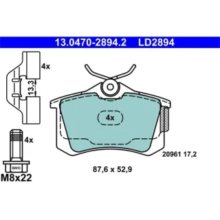 ATE Ceramic Bremsbel?ge hinten Audi A3 TT Seat Cordoba Skoda VW