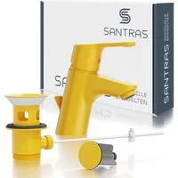 Santras Waschtischarmatur mit Zugstange und Ablaufgarnitur in Gelb (RAL 1004)