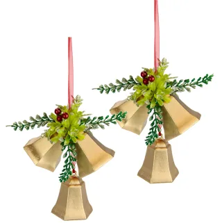 I.GE.A. Dekohänger "Glocken" zum Hängen, 2er Set, Weihnachtsdeko Kranzdeko