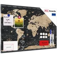 ALLboards Magnettafel ALLboards Metallische Magnettafel WELTKARTE SCHWARZ VINTAGE