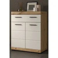 Inn.Furn Badkommode Shawn (Badschrank in Eiche und Sand / Kaschmir, 2-türig, 74 x 88 cm), mit Vollauszug