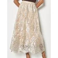 Apricot Midirock Midi-Rock aus schimmerndem Mesh mit Blumenstickerei